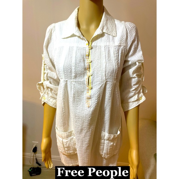 Free People Tops - Free People White Cotton Tunic Sz 6